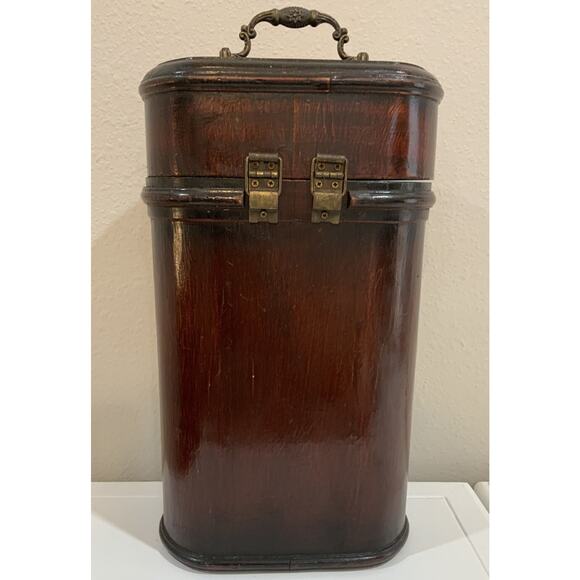 VTG Bombay Co Wooden 2 Bottle Wine Liquor Box Tabletop Hinged Mahogany Wood - Picture 6 of 10